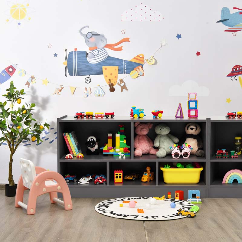 5-Cube Wooden Toy Storage Organizer, 2-Tier Kids Bookcase with Open Shelves, Multipurpose Classroom Furniture for Playroom & Nursery