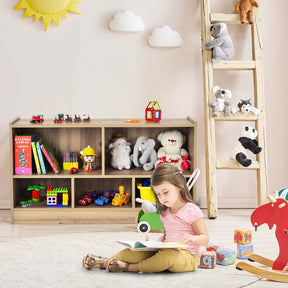 5-Cube Wooden Toy Storage Organizer, 2-Tier Kids Bookcase with Open Shelves, Multipurpose Classroom Furniture for Playroom & Nursery