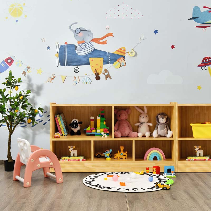 5-Cube Wooden Toy Storage Organizer, 2-Tier Kids Bookcase with Open Shelves, Multipurpose Classroom Furniture for Playroom & Nursery