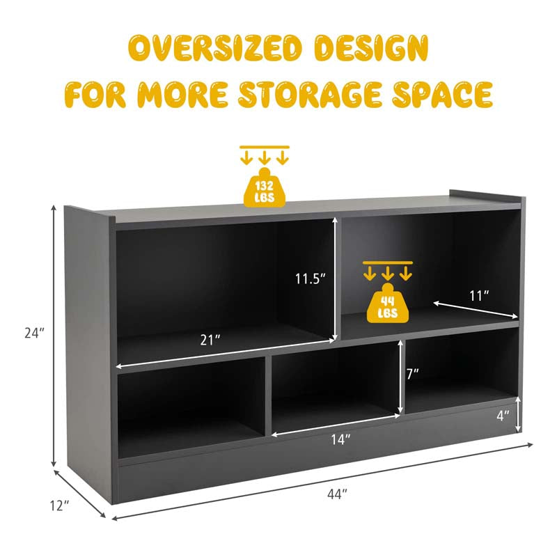 5-Cube Wooden Toy Storage Organizer, 2-Tier Kids Bookcase with Open Shelves, Multipurpose Classroom Furniture for Playroom & Nursery