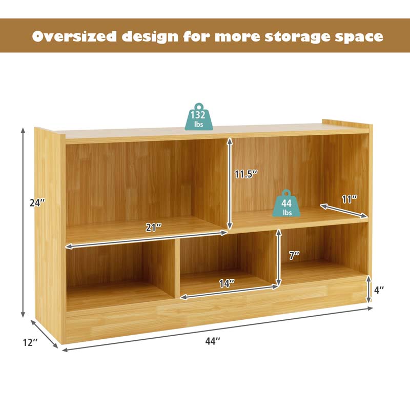 5-Cube Wooden Toy Storage Organizer, 2-Tier Kids Bookcase with Open Shelves, Multipurpose Classroom Furniture for Playroom & Nursery
