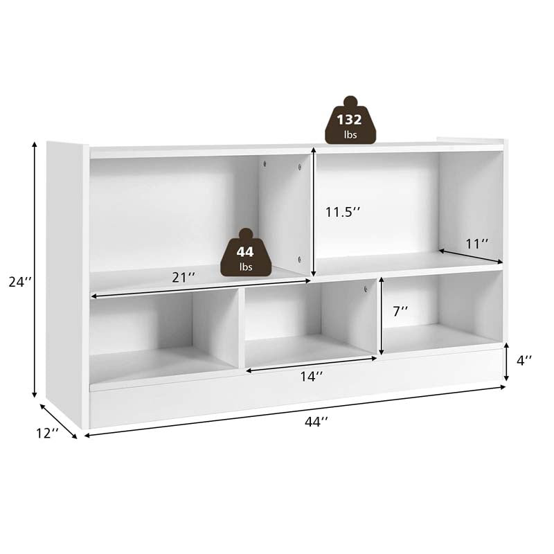 5-Cube Wooden Toy Storage Organizer, 2-Tier Kids Bookcase with Open Shelves, Multipurpose Classroom Furniture for Playroom & Nursery