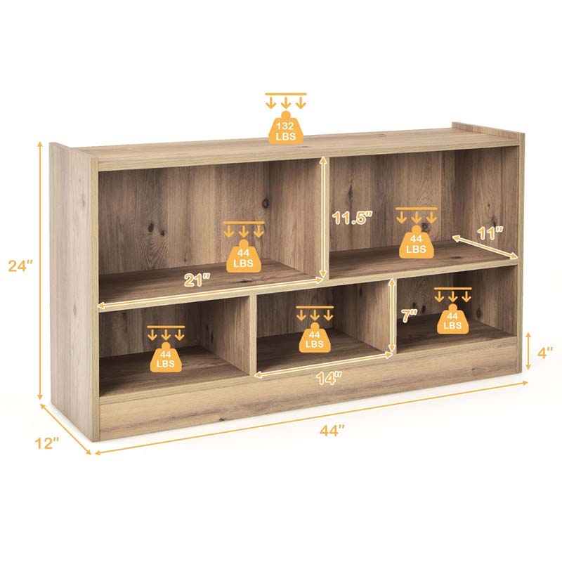 5-Cube Wooden Toy Storage Organizer, 2-Tier Kids Bookcase with Open Shelves, Multipurpose Classroom Furniture for Playroom & Nursery