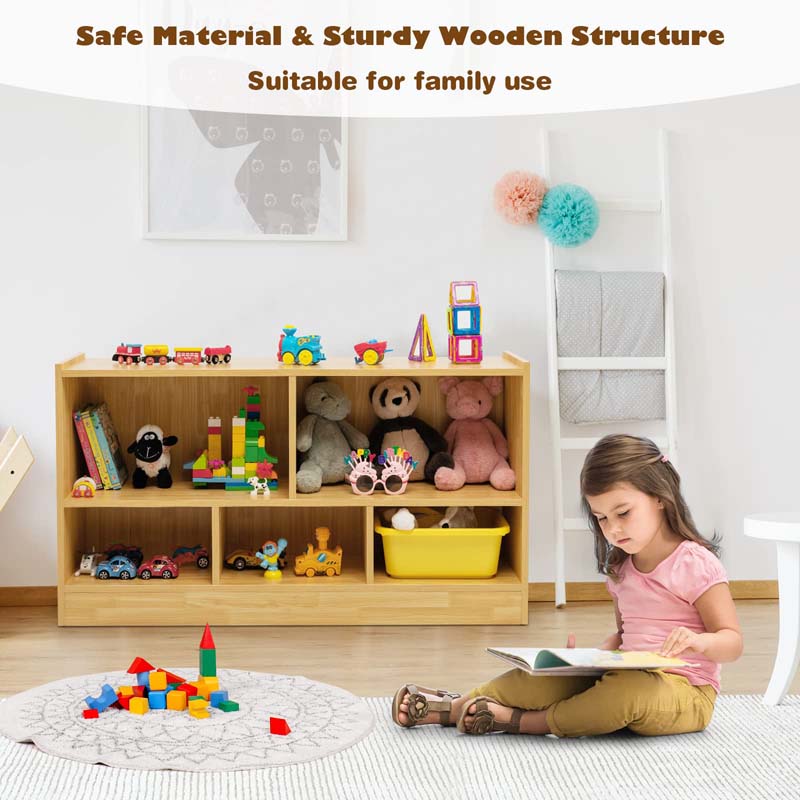 5-Cube Wooden Toy Storage Organizer, 2-Tier Kids Bookcase with Open Shelves, Multipurpose Classroom Furniture for Playroom & Nursery