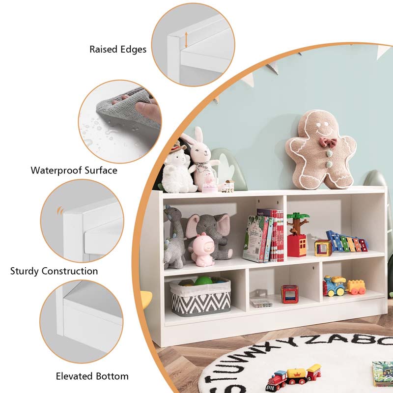 5-Cube Wooden Toy Storage Organizer, 2-Tier Kids Bookcase with Open Shelves, Multipurpose Classroom Furniture for Playroom & Nursery