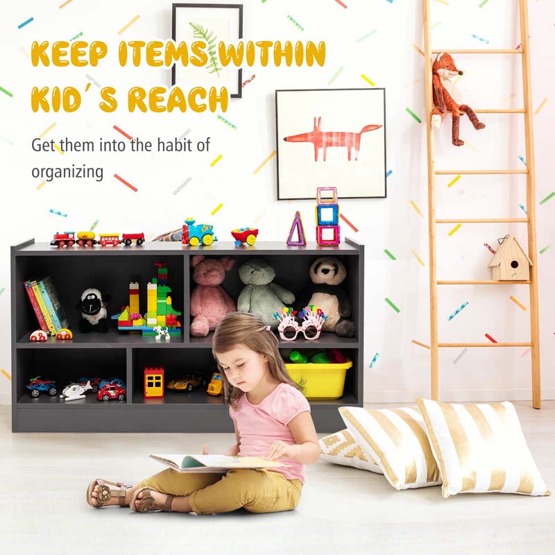 5-Cube Wooden Toy Storage Organizer, 2-Tier Kids Bookcase with Open Shelves, Multipurpose Classroom Furniture for Playroom & Nursery