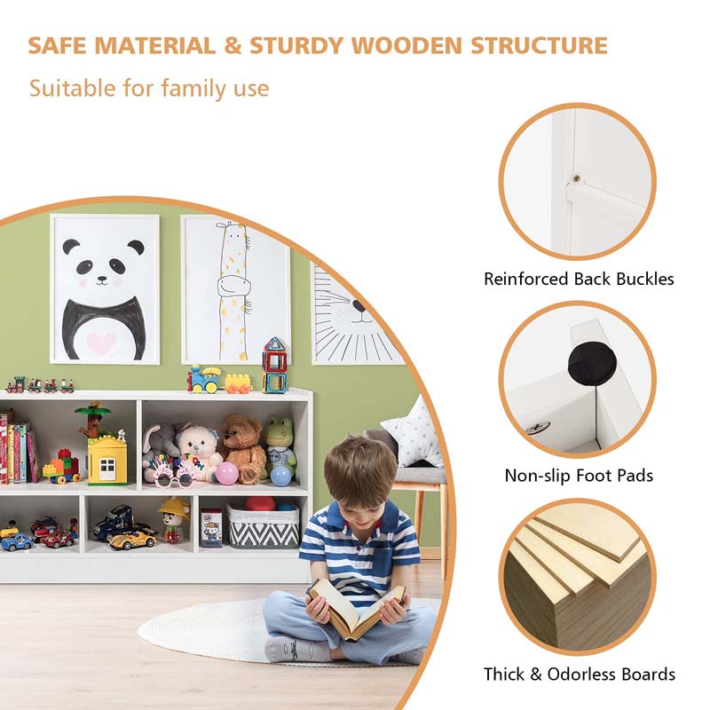 5-Cube Wooden Toy Storage Organizer, 2-Tier Kids Bookcase with Open Shelves, Multipurpose Classroom Furniture for Playroom & Nursery