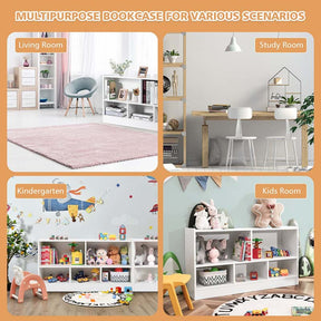 5-Cube Wooden Toy Storage Organizer, 2-Tier Kids Bookcase with Open Shelves, Multipurpose Classroom Furniture for Playroom & Nursery