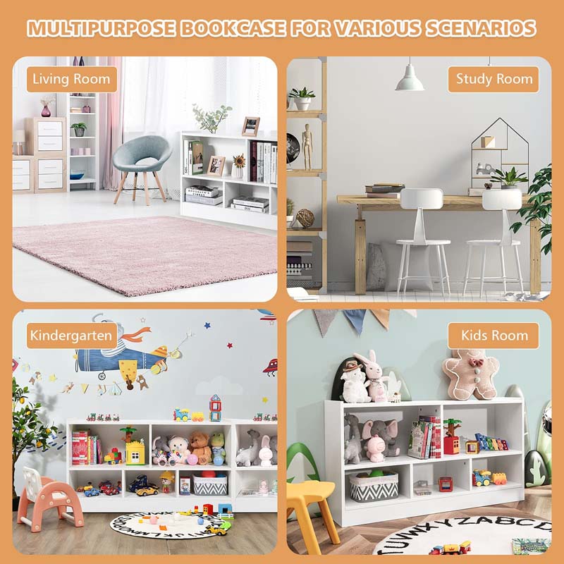 5-Cube Wooden Toy Storage Organizer, 2-Tier Kids Bookcase with Open Shelves, Multipurpose Classroom Furniture for Playroom & Nursery