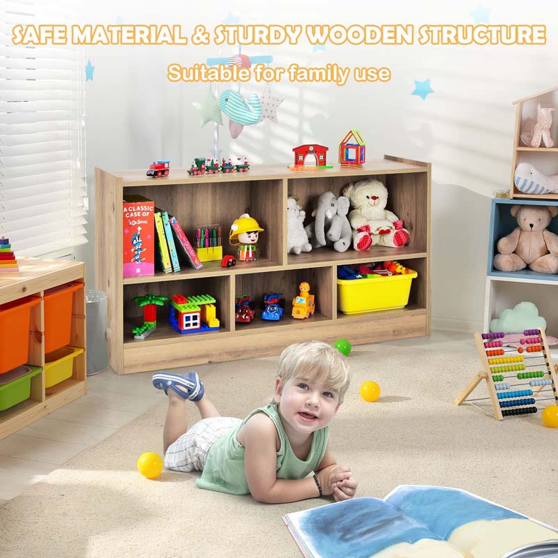 5-Cube Wooden Toy Storage Organizer, 2-Tier Kids Bookcase with Open Shelves, Multipurpose Classroom Furniture for Playroom & Nursery