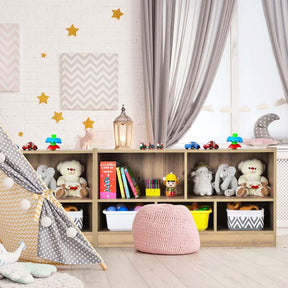 5-Cube Wooden Toy Storage Organizer, 2-Tier Kids Bookcase with Open Shelves, Multipurpose Classroom Furniture for Playroom & Nursery
