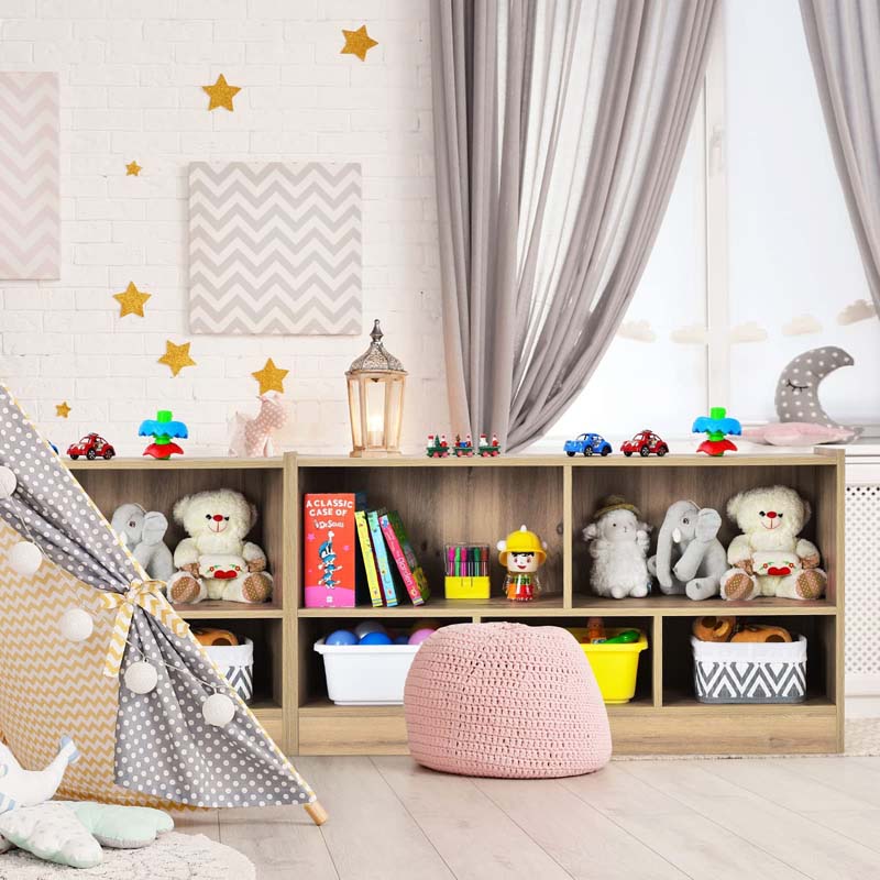 5-Cube Wooden Toy Storage Organizer, 2-Tier Kids Bookcase with Open Shelves, Multipurpose Classroom Furniture for Playroom & Nursery