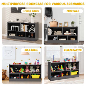 5-Cube Wooden Toy Storage Organizer, 2-Tier Kids Bookcase with Open Shelves, Multipurpose Classroom Furniture for Playroom & Nursery