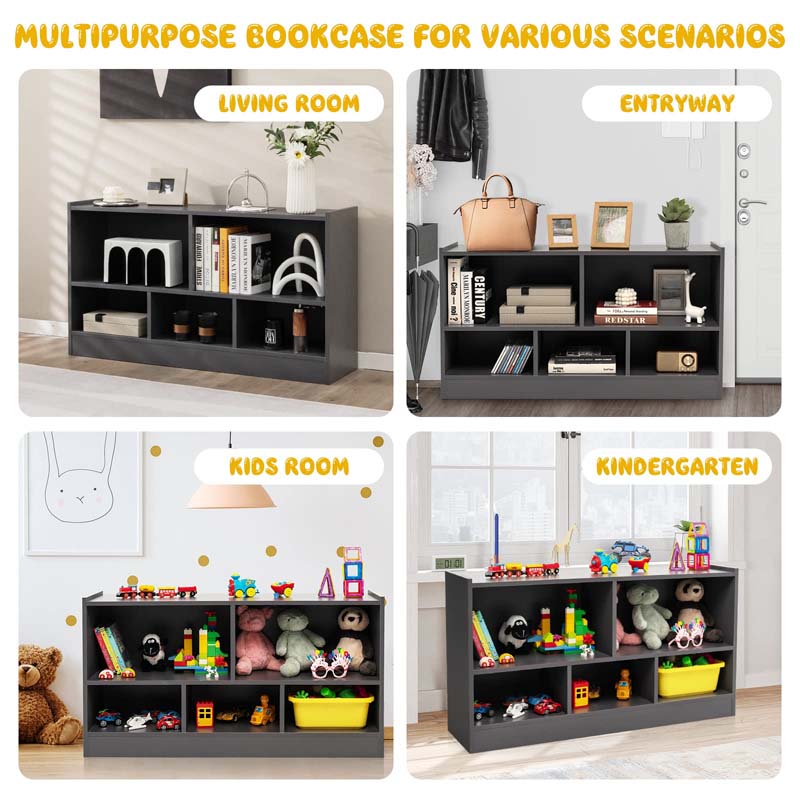 5-Cube Wooden Toy Storage Organizer, 2-Tier Kids Bookcase with Open Shelves, Multipurpose Classroom Furniture for Playroom & Nursery
