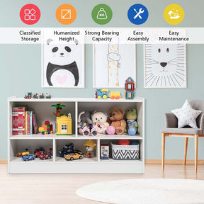 5-Cube Wooden Toy Storage Organizer, 2-Tier Kids Bookcase with Open Shelves, Multipurpose Classroom Furniture for Playroom & Nursery