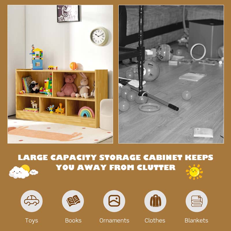 5-Cube Wooden Toy Storage Organizer, 2-Tier Kids Bookcase with Open Shelves, Multipurpose Classroom Furniture for Playroom & Nursery