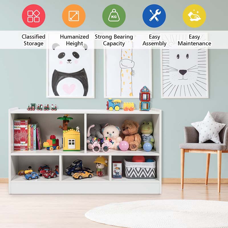5-Cube Wooden Toy Storage Organizer, 2-Tier Kids Bookcase with Open Shelves, Multipurpose Classroom Furniture for Playroom & Nursery
