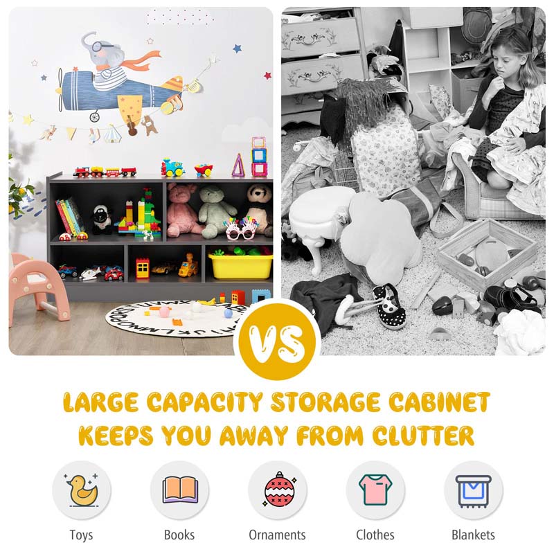 5-Cube Wooden Toy Storage Organizer, 2-Tier Kids Bookcase with Open Shelves, Multipurpose Classroom Furniture for Playroom & Nursery