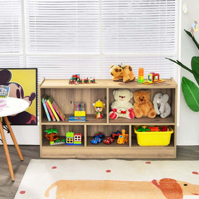 5-Cube Wooden Toy Storage Organizer, 2-Tier Kids Bookcase with Open Shelves, Multipurpose Classroom Furniture for Playroom & Nursery