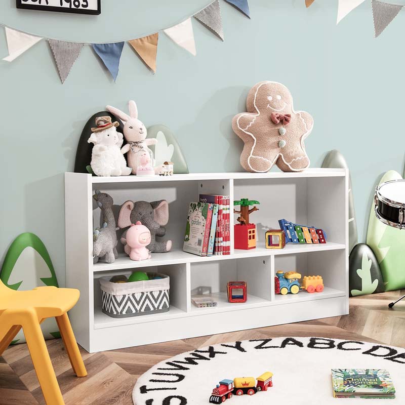 5-Cube Wooden Toy Storage Organizer, 2-Tier Kids Bookcase with Open Shelves, Multipurpose Classroom Furniture for Playroom & Nursery
