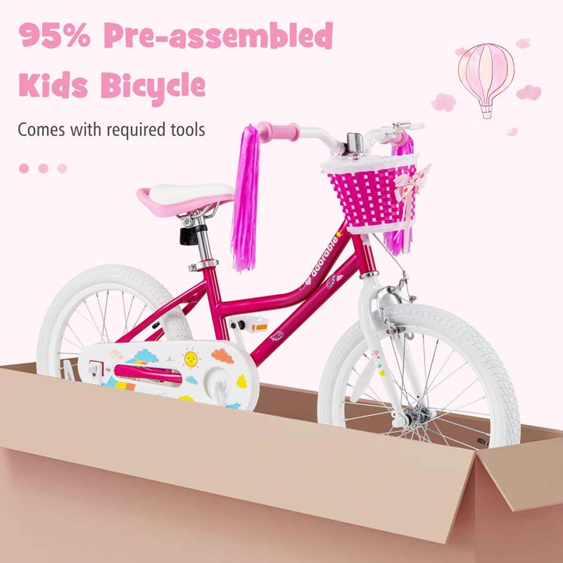 18" Kids Bike with Basket, Removable Training Wheels & Adjustable Padded Seat, Steel Frame Children Bicycle for 4-9 Years Old Girls Boys