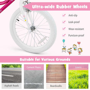 18" Kids Bike with Basket, Removable Training Wheels & Adjustable Padded Seat, Steel Frame Children Bicycle for 4-9 Years Old Girls Boys