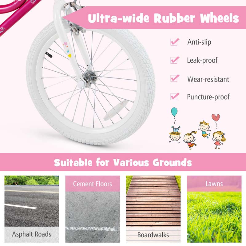 18" Kids Bike with Basket, Removable Training Wheels & Adjustable Padded Seat, Steel Frame Children Bicycle for 4-9 Years Old Girls Boys