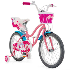 12/14/16/18" Girls Bike with Basket, Doll Seat & Streamers, Removable Training Wheels, Adjustable Kids Bicycle for Ages 3-8 Children Gift