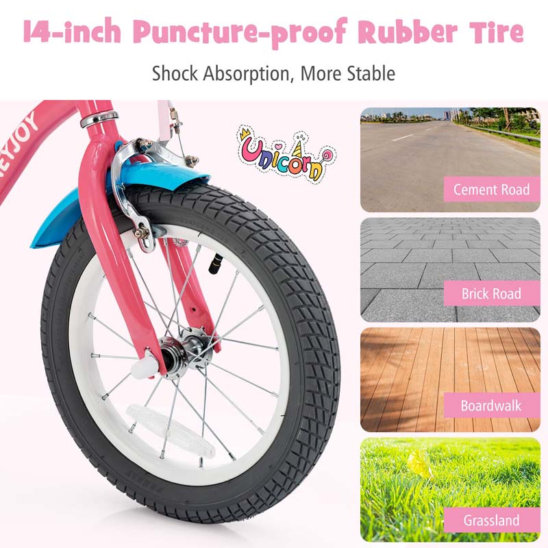 12/14/16/18" Girls Bike with Basket, Doll Seat & Streamers, Removable Training Wheels, Adjustable Kids Bicycle for Ages 3-8 Children Gift