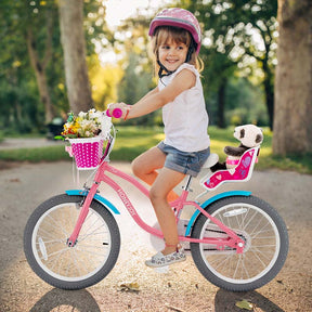 12/14/16/18" Girls Bike with Basket, Doll Seat & Streamers, Removable Training Wheels, Adjustable Kids Bicycle for Ages 3-8 Children Gift