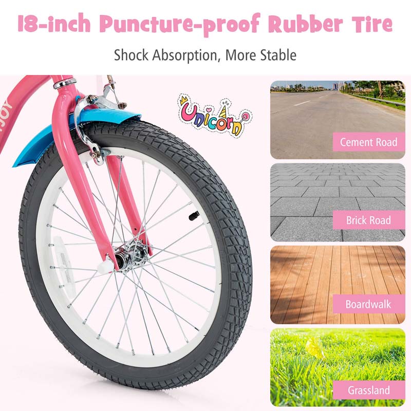 12/14/16/18" Girls Bike with Basket, Doll Seat & Streamers, Removable Training Wheels, Adjustable Kids Bicycle for Ages 3-8 Children Gift
