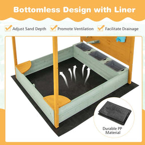 Wooden Kids Sandbox with Removable Canopy & Sand Wall, Cedar Bottomless Kids Sand Pit for Outdoor Backyard