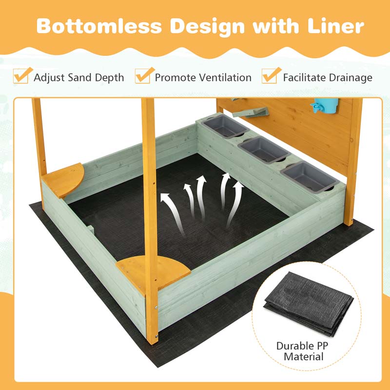 Wooden Kids Sandbox with Removable Canopy & Sand Wall, Cedar Bottomless Kids Sand Pit for Outdoor Backyard