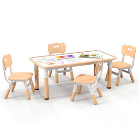 Kids Table and 4 Chairs Set, Height Adjustable Toddler Art Activity Desk with 4 Seats & Graffiti Desktop for Home, Daycare & Playroom