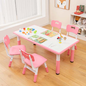 Kids Table and 4 Chairs Set, Height Adjustable Toddler Art Activity Desk with 4 Seats & Graffiti Desktop for Home, Daycare & Playroom