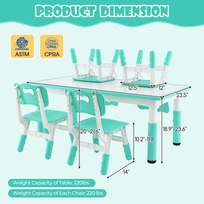 Kids Table and 4 Chairs Set, Height Adjustable Toddler Art Activity Desk with 4 Seats & Graffiti Desktop for Home, Daycare & Playroom