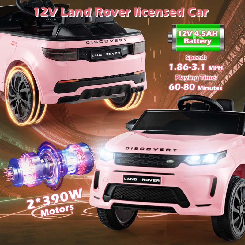 12V Kids Ride On Car, Licensed Land Rover Electric Vehicle Toy Car with Remote Control, LED Lights, Lockable Doors & Slow Start System