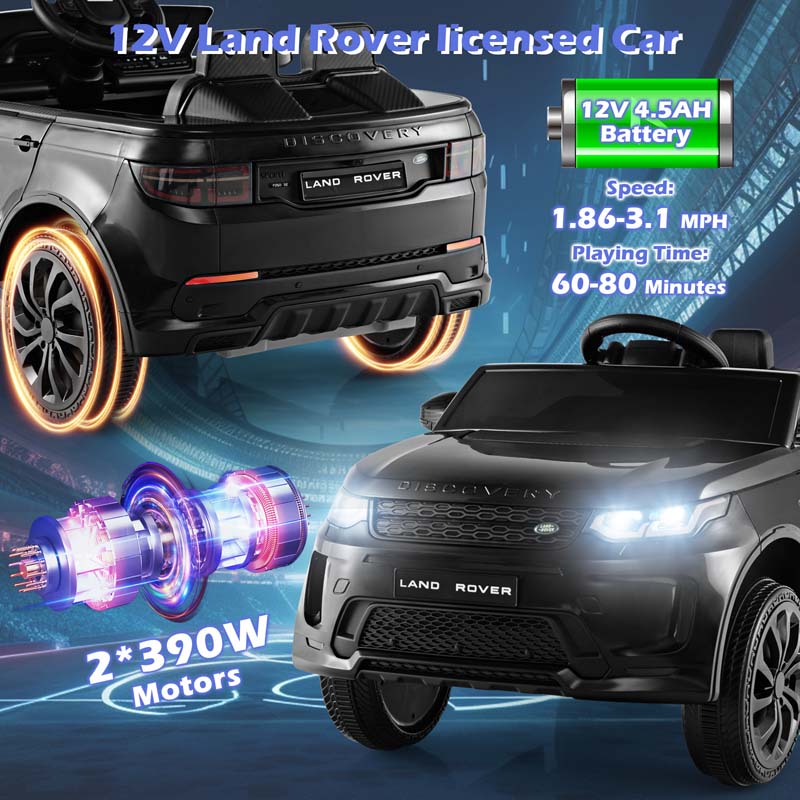 12V Kids Ride On Car, Licensed Land Rover Electric Vehicle Toy Car with Remote Control, LED Lights, Lockable Doors & Slow Start System
