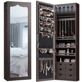 Wall/Door Mounted Jewelry Cabinet with Full Length Mirror, Lockable Jewelry Armoire Organizer with 6 Drawers & 5 LED Lights