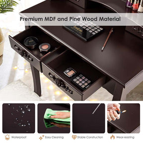 4-Drawer Makeup Vanity Table Set with 10 LED Lights, Storage Shelf, Rose Knob, Bedroom Dressing Makeup Table Vanity Desk