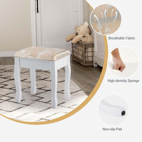 5-Drawer Makeup Table Vanity Set with Mirror & Cushioned Stool, Bedroom Dressing Table with Removable Storage Organizers