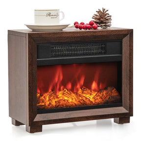 13" Wood-like Mini Electric Fireplace Heater for Indoor Bedroom Use, 750W Portable Space Heater with Realistic Flame Effect