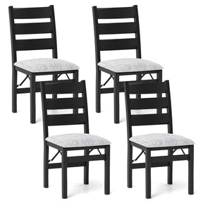 Modern Upholstered Folding Dining Chairs Set of 2/4, Rubber Wood Armless Kitchen Chairs with Slatted Backrest, Padded Seat for Living & Dining Room