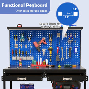 48" x 24" Workbench Work Table with 3 PCs Pegboard, Drawer & Shelves, 24 Hanging Accessories, 506 LBS Heavy-Duty Metal Tool Work Station