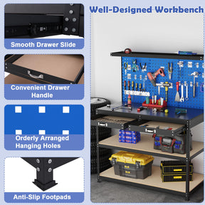 48" x 24" Workbench Work Table with 3 PCs Pegboard, Drawer & Shelves, 24 Hanging Accessories, 506 LBS Heavy-Duty Metal Tool Work Station