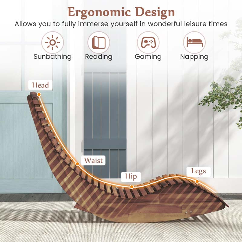 Acacia Wood Outdoor Patio Rocking Chair with Widened Slatted Seat & High Back, Porch Rocker Sun Lounger for Backyard Garden