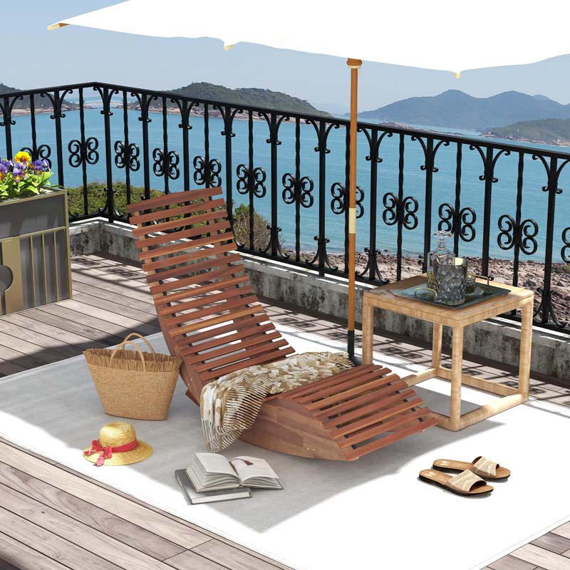 Acacia Wood Outdoor Patio Rocking Chair with Widened Slatted Seat & High Back, Porch Rocker Sun Lounger for Backyard Garden