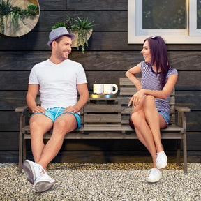 2-3 Person Outdoor Fir Wood Garden Bench with Foldable Middle Table, Backrest & Armrests, Slatted Seat Bench for Patio Porch, Backyard