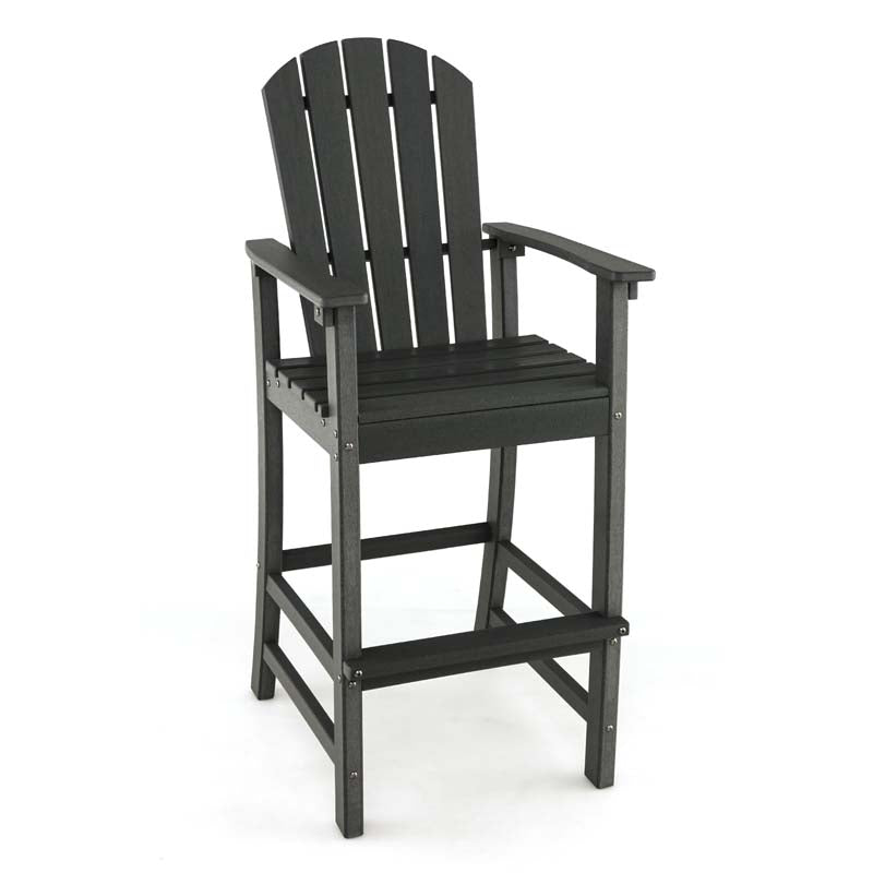 30" Tall Adirondack Bar Chairs, All-Weather HDPE Outdoor Bar Height Stools with Backrest, Armrests & Footrest for Backyard, Poolside