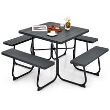 8 Person Square Picnic Table and Bench Set, Outdoor HDPE Patio Dining Set with Umbrella Hole & Metal Frame, 2000lbs Capacity for Backyard